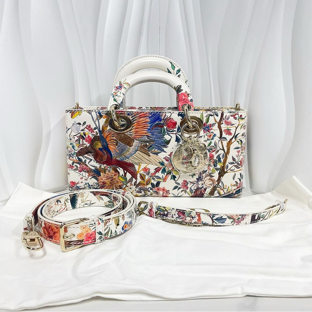 Christian Dior Floral and Bird Printed Leather Lady Dior Bag